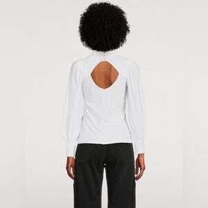 Nation LTD Sandrine Boheme Long Sleeve Mock Neck Top White Back Cut Out
